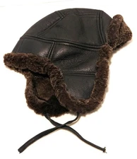 Ricardo B.H. Genuine Sheepskin Aviator/Trooper Cap/Beanie/Hat Fur Lined Large