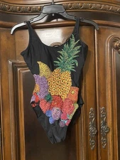 Michael Simon Swimsuit Black Beaded Small