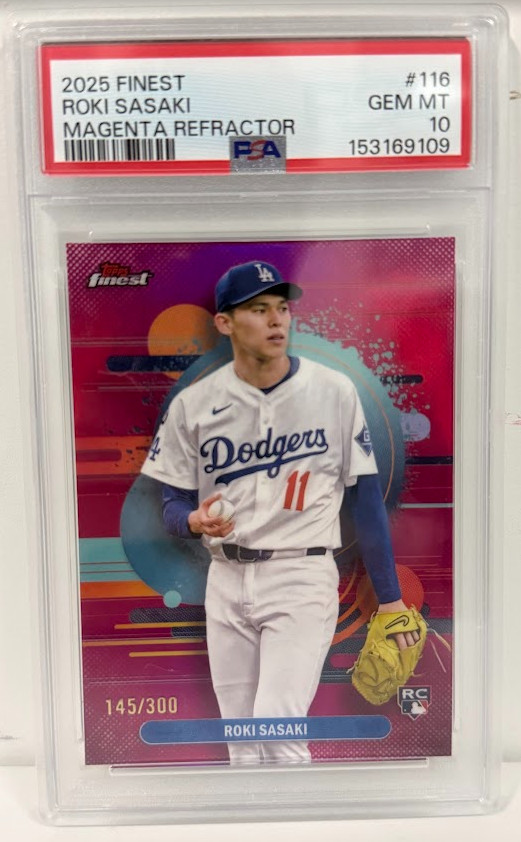 2025 TOPPS FINEST MAGENTA REFRACTOR #116 ROKI SASAKI ROOKIE RC /300 PSA 10