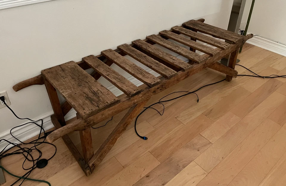 Auténtico banco antiguo de granja (raro) - banco de transporte de granja años 40 Foto 3 de 4