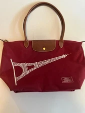 Longchamp Le Pliage Eiffel Tower Limited Edition Medium Tote Cognac Leather Trim