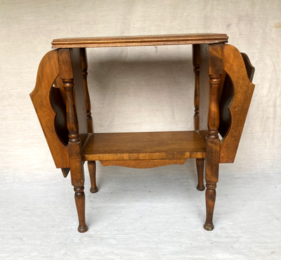 Antique Carved Solid Wood Side Table with Magazine Rack and Shelf - Rare!!