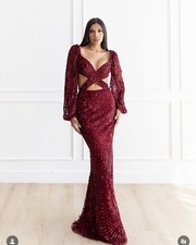 Sherri Hill 57081 Burgundy Size 4 Beaded Long Sleeve Prom Evening 