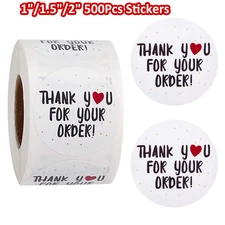 500Pcs Thank You For Your Order Stickers Small Business Envelope 1"/1.5"/2"Round