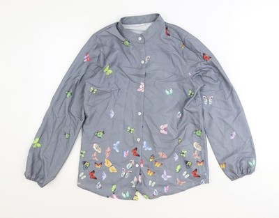 Getragen Damen Grau Geometrisch Polyester Basic Knopfleiste Größe S Rundhals
