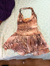 Windsor Women’s L Zebra Animal Print Halter Mini Dress Layered Mesh Lined