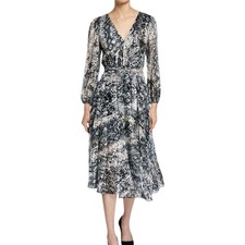 Alice + Olivia Coco Plunging V-Neck Faux Wrap Silk Blend Midi Dress Snakeskin 