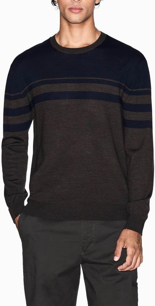 Armani Exchange Mens Wool Blend Colorblock Sweater in Chocolate Deep Navy Sz XL 16590₽