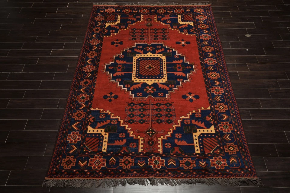 Alfombra geométrica tradicional Herizz de lana anudada a mano de 6'9''x9'7"" Foto 2 de 4