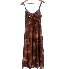 Lulu’s Coveted Grace Brown Burn Out Velvet Midi Dress Size S Floral Bustier