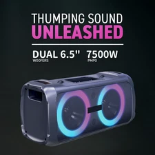 Dual 6.5" 7500W Portable Bluetooth Speaker w/ LED Circle Lights & Carrying Strap