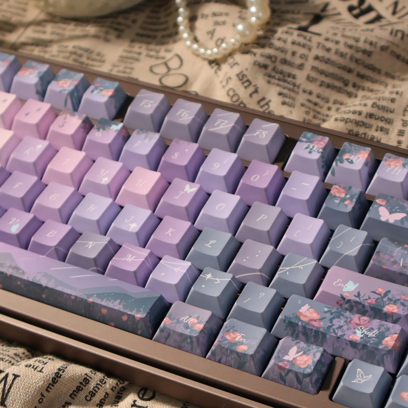 Midsummer Night Cherry MOA Profile PBT Keycaps Purple Butterfly Flower 120 Key