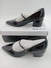 Nine West Shoes Womens Size 9 Black PINS3 Mary Jane Block Heel Patent Pumps