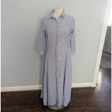 Women's Joie Light Blue Linen Blend Button Down Shirt Maxi Dress Small Long