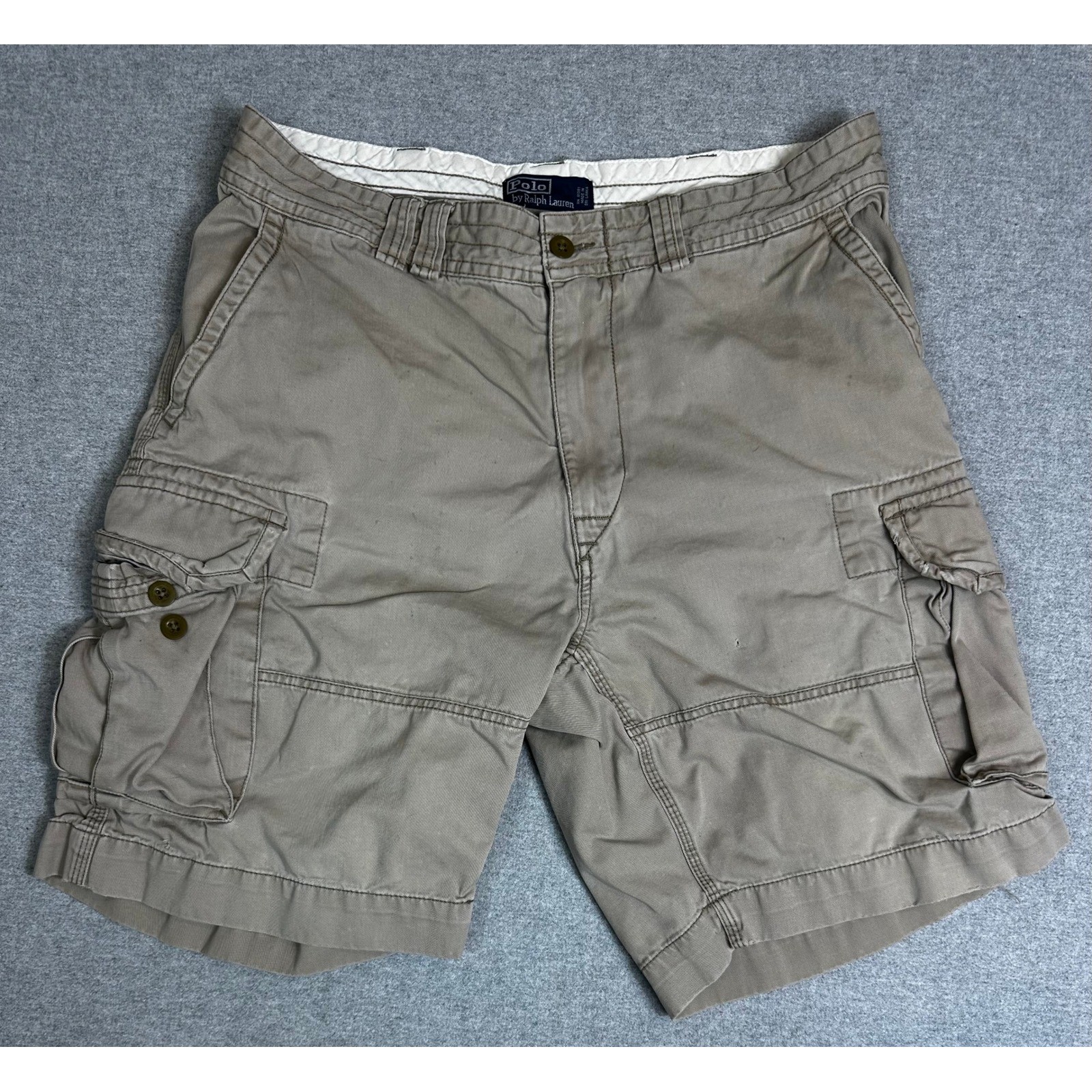 VTG Polo Ralph Lauren Cargo Shorts Mens 36 9" Tan Utility 90s Y2K Grunge Skate