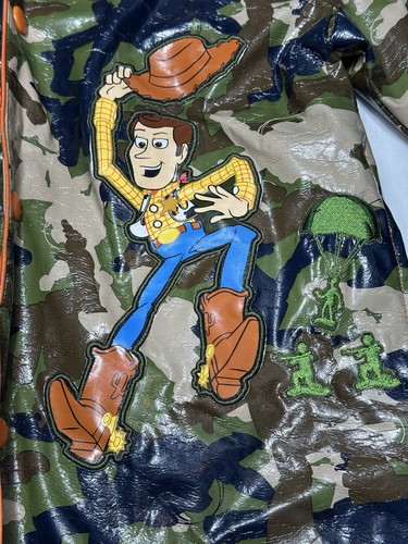 Vintage Toy Story Kids Disney Raincoat Size 4 Camo SINGLE STITCH Buzz & Woody - Picture 3 of 12