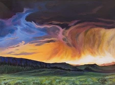 Mountains, Storm Clouds, Big Sky, Contemporary, Realism, Impressionistic