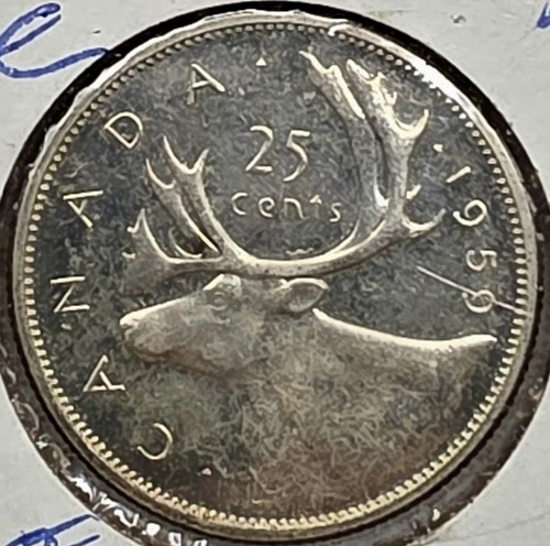 *SILVER*  1959 - Canada 25 Cents/Quarter - 0.800 Silver Coin
