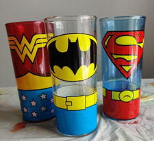 Vintage Justice League Superman, Batman Wonder Woman Drinking Glasses - 3