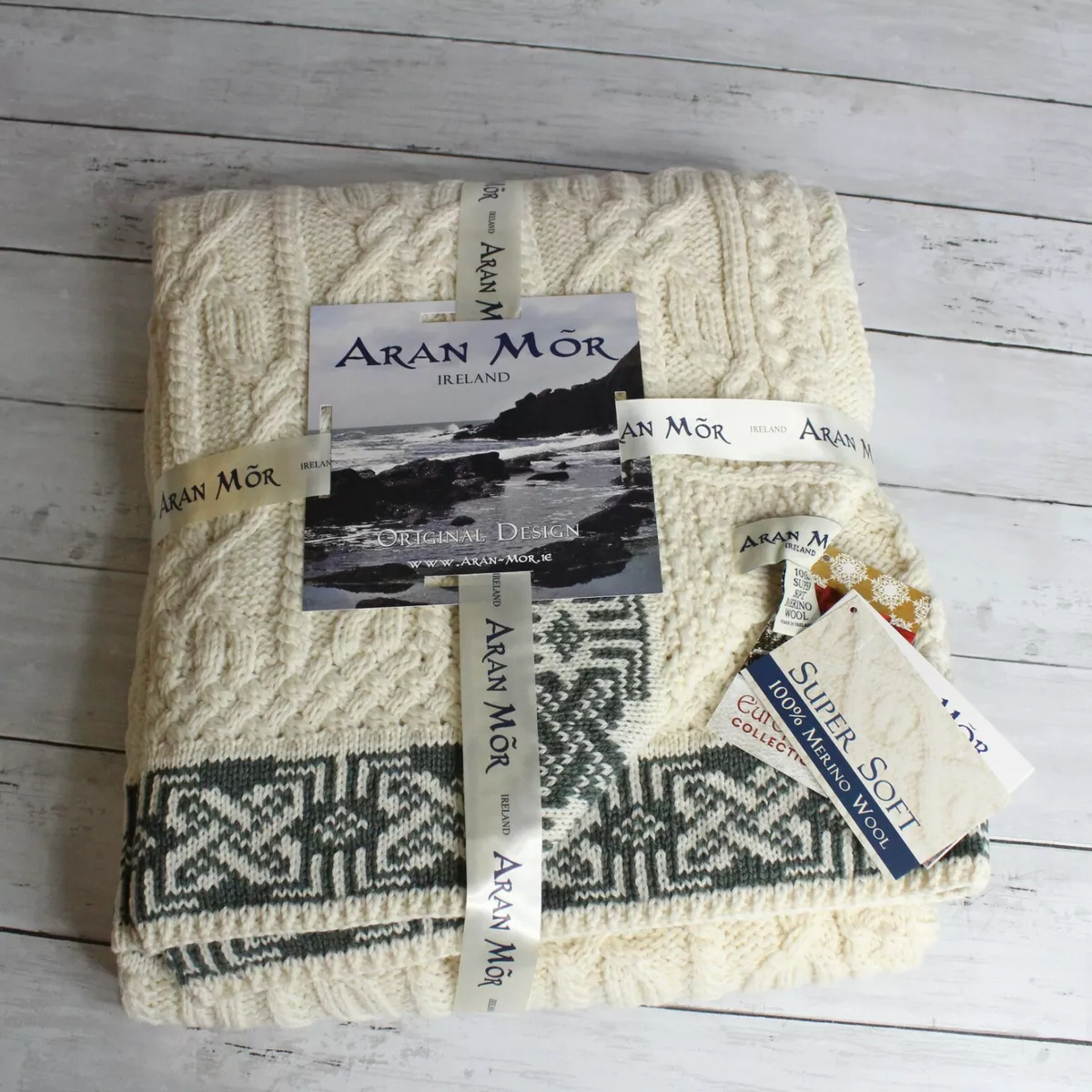 Ireland 100 Merino Wool Cable Knit Throw Blanket 40