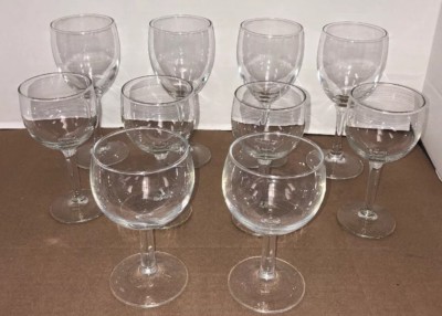 Vintage Set of 10 Stemmed Wine Glasses 3/4”,5 3/4”,2 3/4” Tall