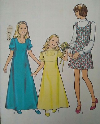 Vintage 70er Jahre Stil Mädchen Kleid Schnittmuster 3979 Brustumfang 23'' 58 cm