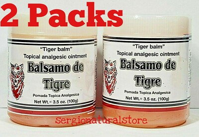 2 Packs BALSAMO DE TIGRE POMADA ANALGESICA TIGER BALM 100g each Made in Mexico 
