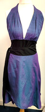 Halterneck Wrap Dress Small Purple Black Sash V-Neck 100% Cotton Pre-Owned