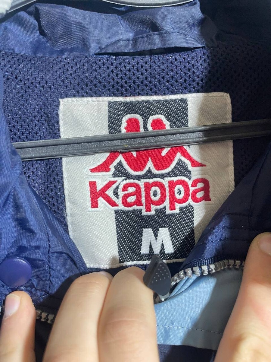 Kappa Vintage Football Jacket With Zipped Hood 90s Blue Mens Size