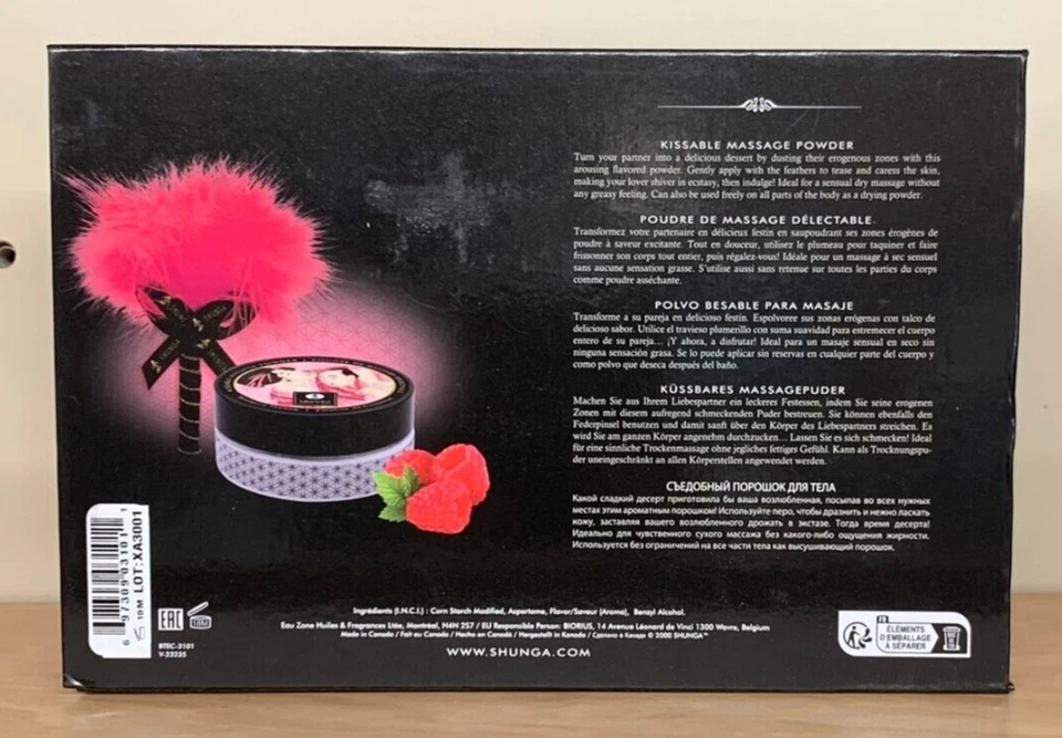 Shunga Kissable Massage Powder/Body Dust-Raspberry Feeling 2.65oz in a Gift Box - Image 4 of 4