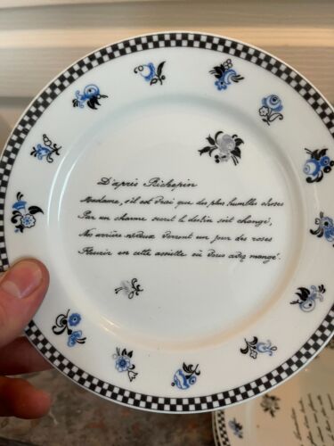 Antik Satz 6 Teller Dessertteller Porzellan Limoges Pl Spruch Dekor Blumen - Bild 8 von 9