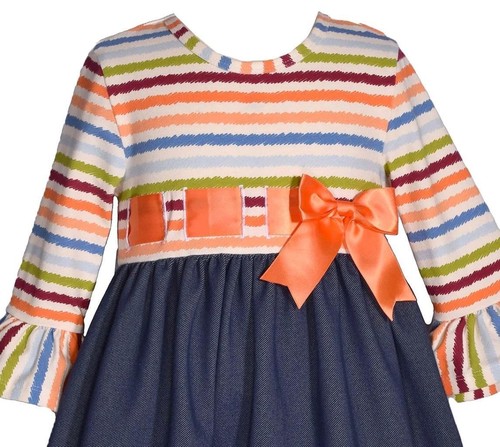 NEW Bonnie Jean Girls Size 4 "ORANGE STRIPE PUMPKIN" Thanksgiving Dress NWT - Picture 2 of 4