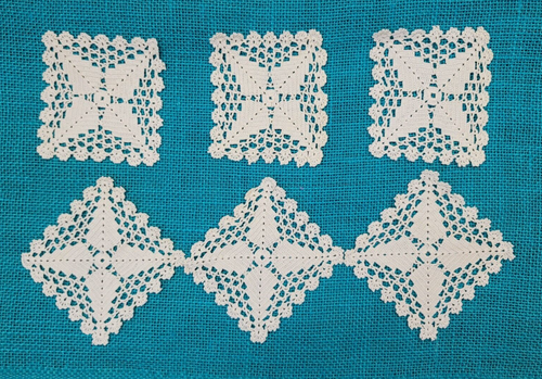 6 Light Cream Lacy Floral Square Diamond Crochet Doily Lot 4" Doilies
