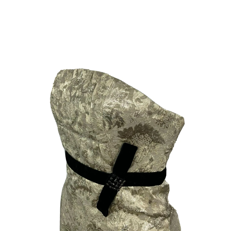 Много рок Tracy Reese платье женщин Sz 2 золото шерсти шелк дамасский ремень без бретелек - Изображение 4 из 4