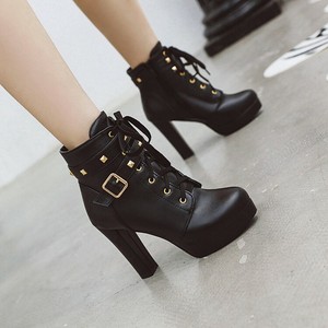 US Fashion Rivet Punk Chunky Heel Boots Women Platform Round Toe Lace Up Shoes US Fashion Rivet Punk Chunky Heel Boots Women Platform Round Toe Lace Up Shoes