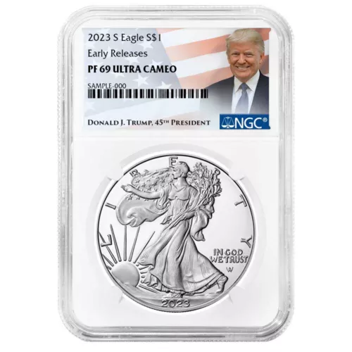 2023-S $1 1-oz Proof American Silver Eagle NGC PF69UC ER Trump Label