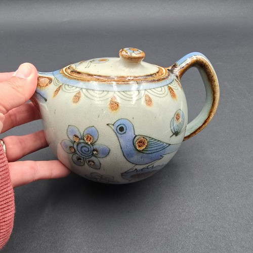 Tonala Mexican Pottery Teapot Personal Tea Pot Blue Bird Signed Palomar Mexico - Picture 12 of 12
