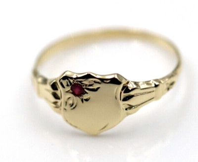 Size L 1/2 9ct 9k Small Yellow Gold Childs Ruby Shield Signet Ring