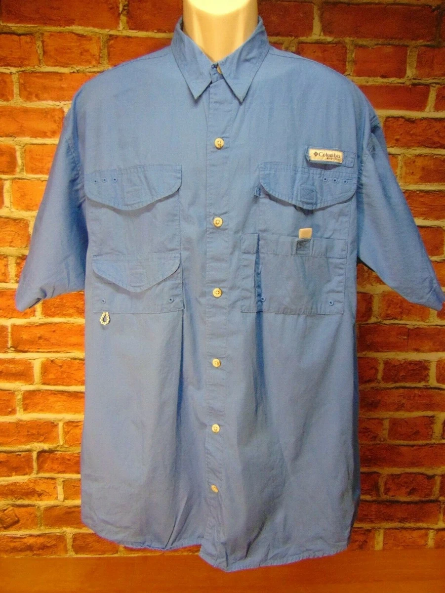 Columbia PFG Mens Large Blue Fishing Button Up Short Sleeve Shirt