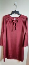 Old Navy Womens Bell Sleeve Shift Dress Knee Length Tie Front Size L Burgundy 