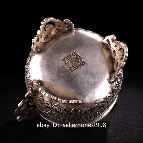 White copper Tibet-silver bat blessing Buddhism Incense Burner Censer N890 - Picture 8 of 11