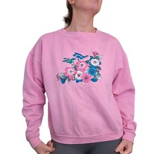 Vintage 80s Pink Crewneck Grannycore Sweatshirt Hummingbirds Flowers M/L USA