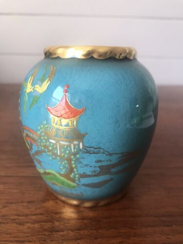 Vintage Carlton Ware Bleu Royale Pagoda Vase Made In England 9cm - Picture 2 of 8
