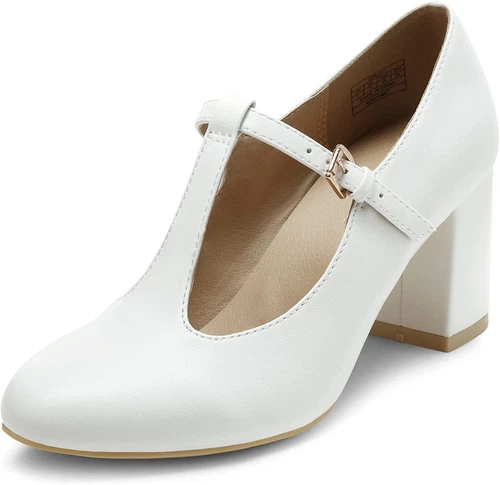 Women Wedding Mary Jane Pumps Close Toe Low Chunky Heel Pump Shoes - Picture 15 of 17