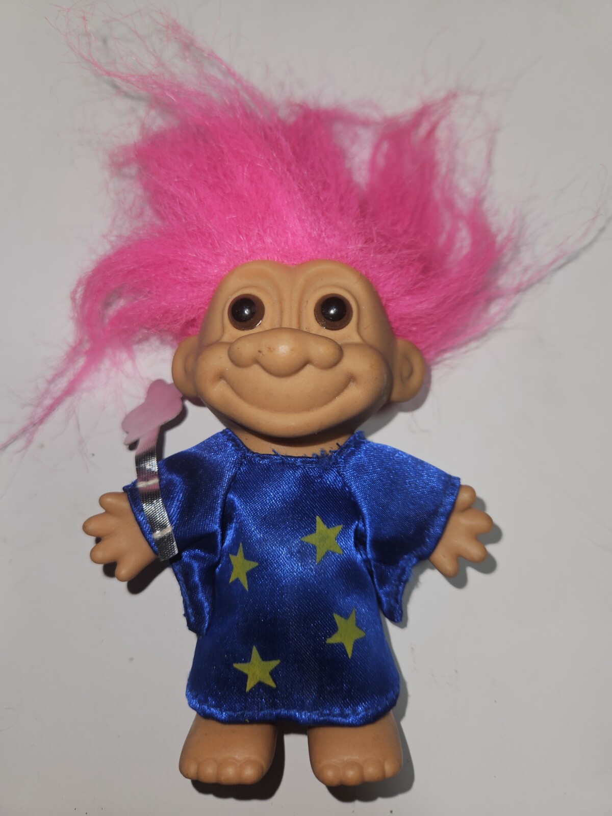 Vintage 90s Russ Wizard Troll Doll with Pink Hair Wand Hat Robe Magical Toy
