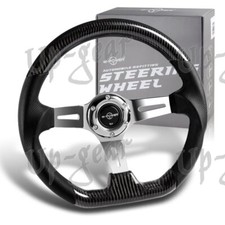 Real Carbon Fiber W-power 13.5 Grip 6hole Chrome 3-spoke Vintage Steering Wheel