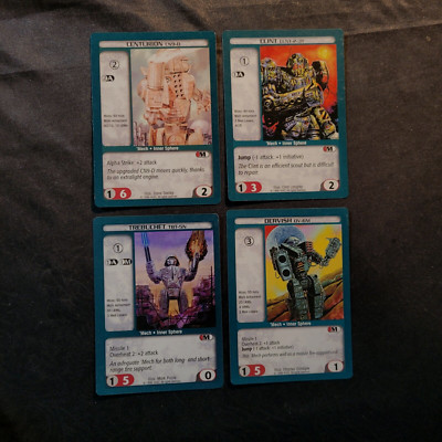1996 BATTLETECH 4 CARDS. CENTURION, CLINT, TREBUCHET, DERVISH