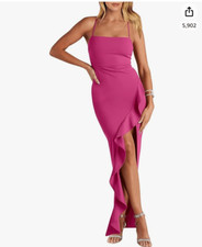 Anrabess Women Prom Dresses Sleeveless Bodycon Ruffle Side Split