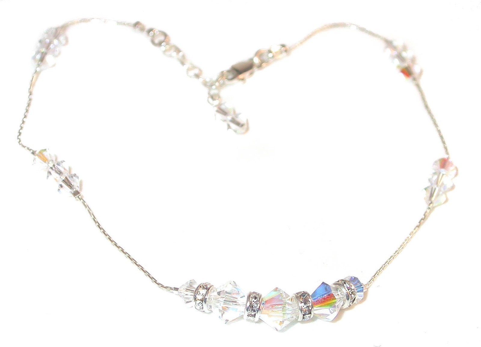 Fancy SWAROVSKI Elements CRYSTAL ANKLE BRACELET Sterling Silver Anklet CLEAR AB