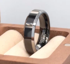 High Polished His - Her Band For Christmas Black & Silver Tungsten Carbide Ring